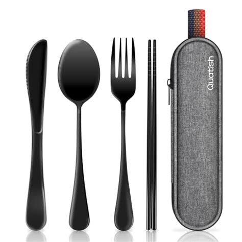 Travel Utensils With Case Quatish Portable Silverware Set For Work