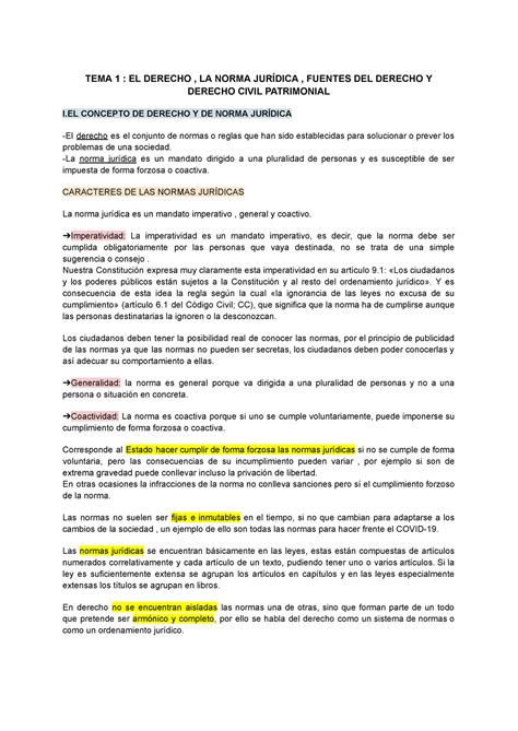 Tema Dc Tema El Derecho La Norma Jur Dica Fuentes Del