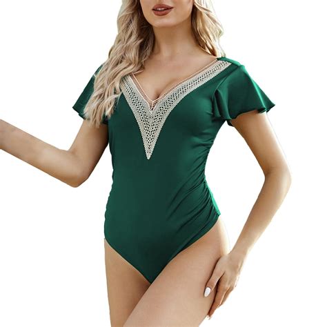 Ykohkofe One Piece Swimsuit Women Sexy Open Front Beach Bikini Solid V