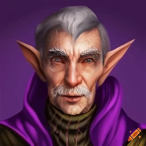 Portrait Of An Older Male Elf In A Purple Cloak On Craiyon