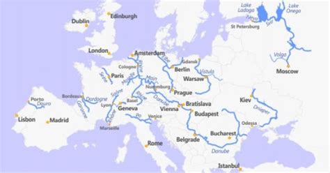 Eastern Europe Physical Map Rivers