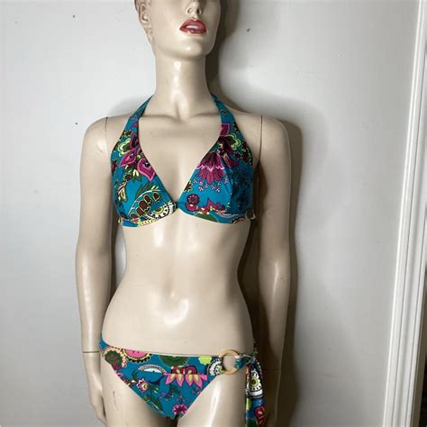 Blue And Pink Bikini With Triangle Top And Side Ties Gem