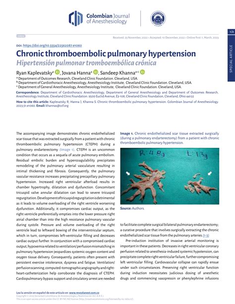 Pdf Chronic Thromboembolic Pulmonary Hypertension