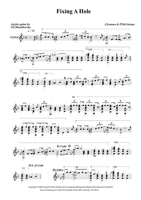 Fixing A Hole Arr Evgeny Shushkovsky By The Beatles Sheet Music For Solo Guitar At Sheet