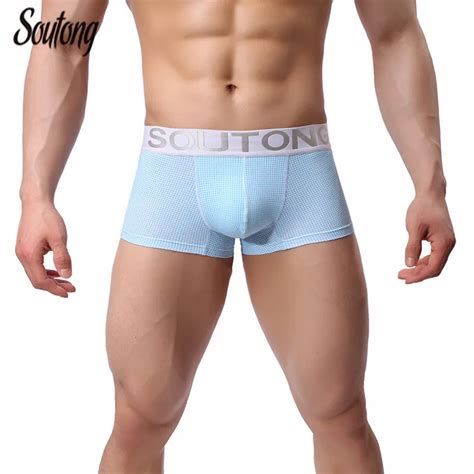 Cheap Soft Breathable Cotton Plaid Boxer Letter Printed Sexy Men S U Convex Short Boxers Soutong