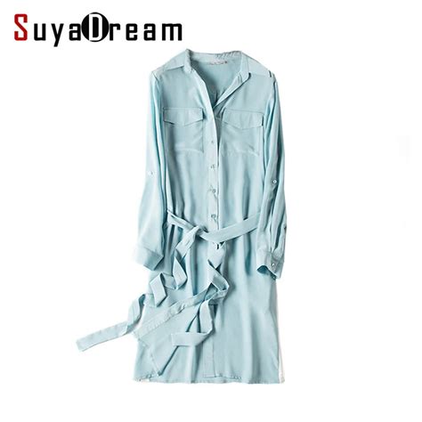 Women 100%real Silk dress Belted Luxury Natural silk Chiffon Solid ...