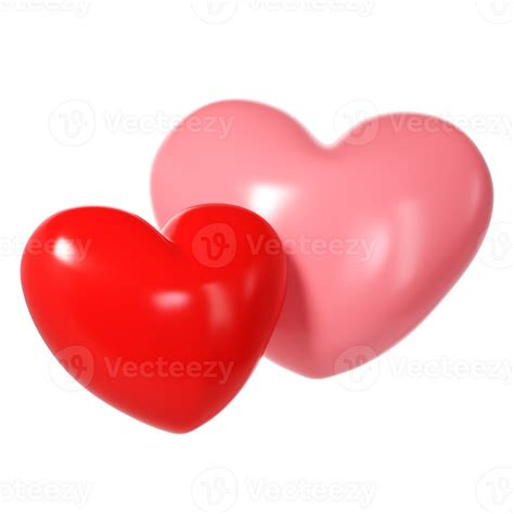 3d Pink And Red Glossy Love Hearts On Transparent Suitable For