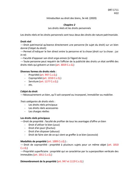 Chapitre 2 manuel Résumé H Introduction au droit des biens 3e éd