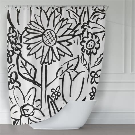 Black And White Flowers Coloring Page Shower Curtain Metro Shower