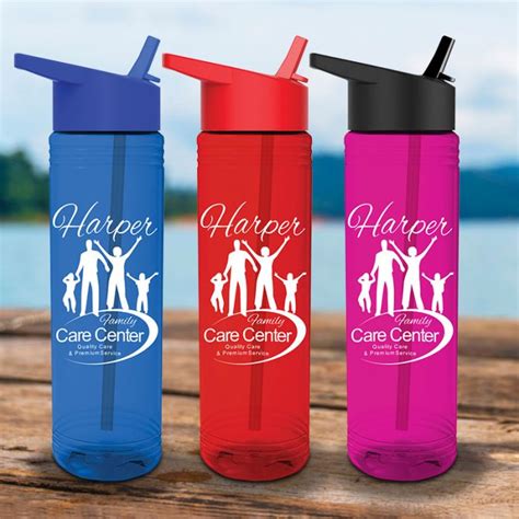 Custom Imprinted 24 Oz Slim Fit Water Bottles With Flip Straw Lid