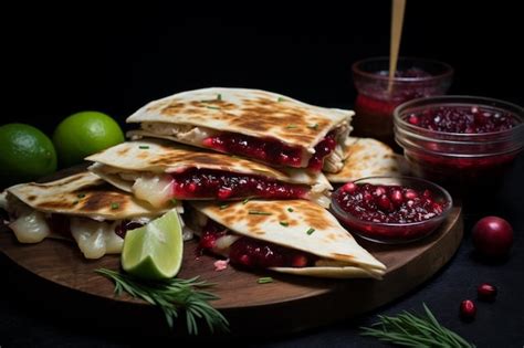 Premium Photo Turkey And Cranberry Quesadillas With Brie Cheese