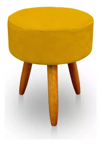 Puff Redondo Para Sala E Quarto Suede Jylcrom Cor Amarelo