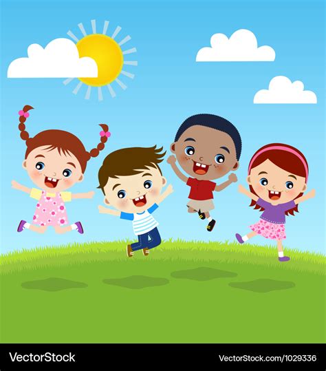 Happy Jumping Kids Royalty Free Vector Image Vectorstock