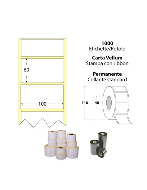 Rotolo Da 1000 Etichette Adesive 100x60 Mm Carta Vellum Anima 40