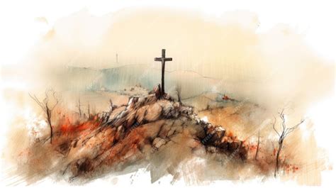 Premium AI Image | Watercolor Painting of Cross on Mount Calvary for ...