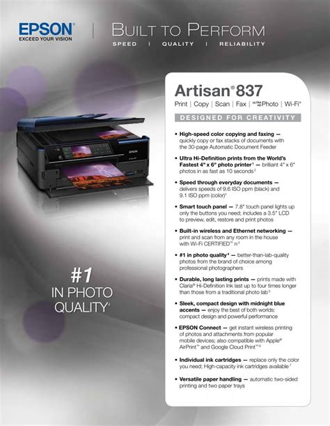 Epson Epson Artisan 837 All In One Printer Product Brochure