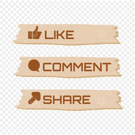 Like Comment Share Vector Hd PNG Images Wooden Social Media Button