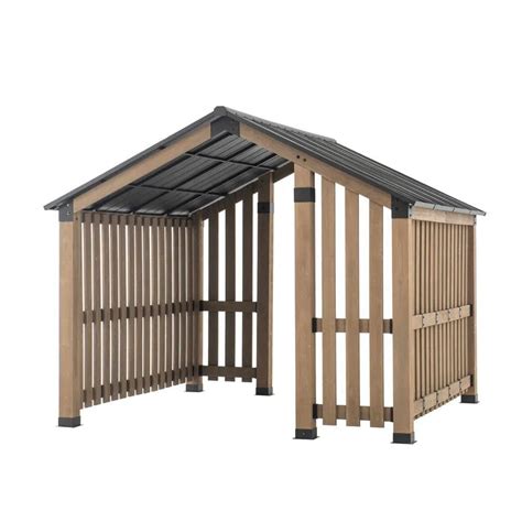 Sunjoy Summercove Outdoor Patio 11x11 Black Wooden Frame Privacy Screen Gazebopavilion — Garage