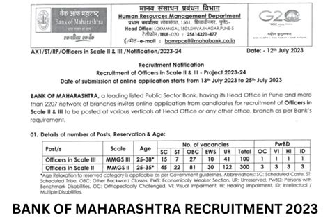 Bank Of Maharashtra Recruitment 2023 Bom Notification Application