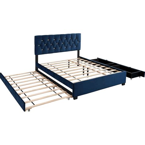 Blue American Bed Frame with Single Pull-out and Storage | 72 x 78 - Empty Space