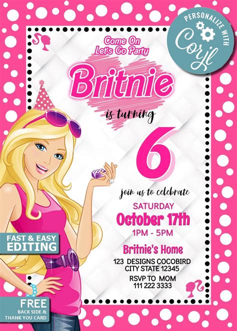 Hot Pink Birthday Party Invitation Pink Doll Party Printable Etsy