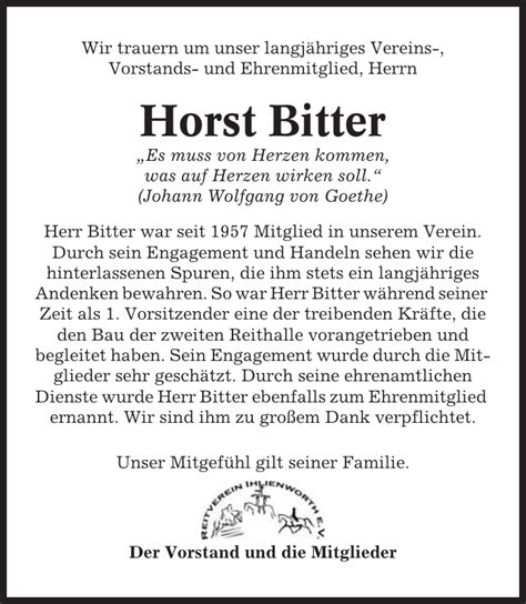 Horst Bitter Gedenken Niederelbe Zeitung