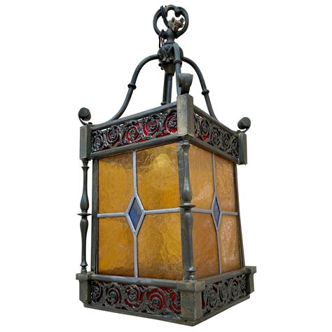 Antique Gothic Wrought Iron And Stained Glass Lantern At 1stdibs