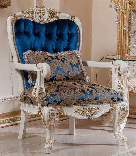 Casa Padrino Luxus Barock Sessel Blau Braun Weiß Gold