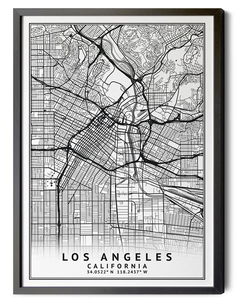 Los Angeles California Map Coordinates Map Downtown LA Los | Etsy