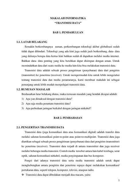 Transmisi Data Makalah Informatika “transmisi Data” Bab 1 Pendahuluan 1 Latar Belakang