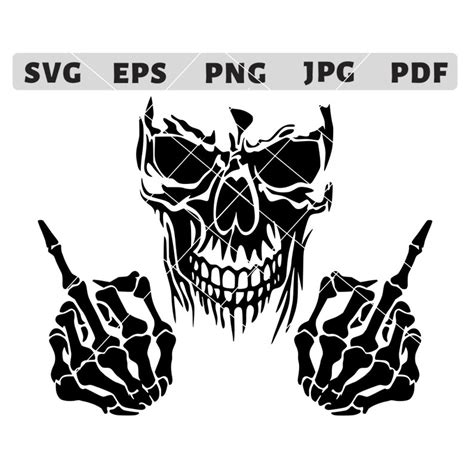 Skull Middle Finger Svg Skull Clipart Skull Svg Skeleton Etsy