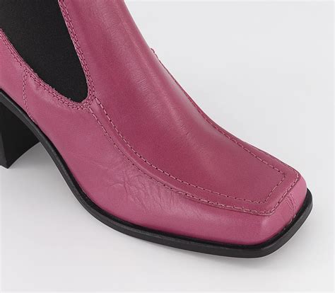 Office Axel Square Toe Apron Block Heel Ankle Boots Pink Leather Womens Chelsea Boots