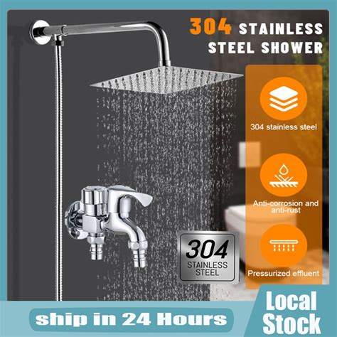 High Quality Stainless Steel 304 Square Shower Set Square Shape With Two Way Faucet Full Set