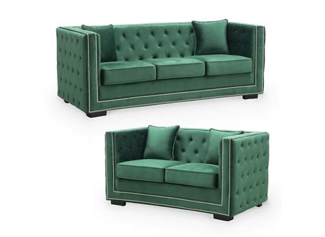 Ensemble Canap Places Capitonn Chesterfield Design En Velours