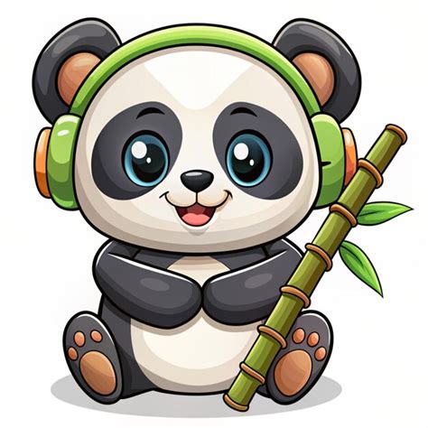 Premium Photo Cute Panda Hug Bamboo With Headphone Cartoon Vector