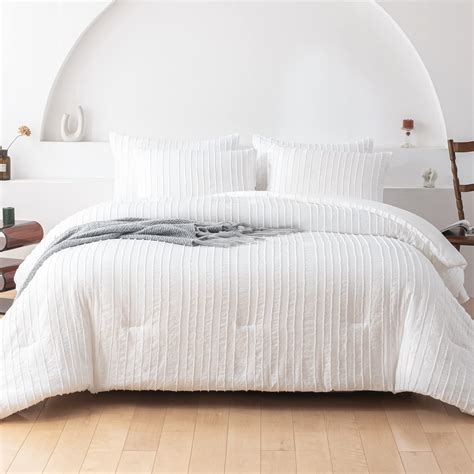 Warmdern White Comforter Set Queen Size Soft Bedding Sets Boho Striped Pattern Comforter Set