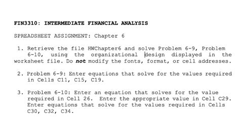 Solved Fin3310 Intermediate Financial Analysis Spreadsheet