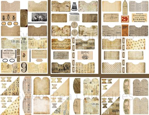 9 Vintagepaper File Folders Pockets Tags Kit Digital Etsy