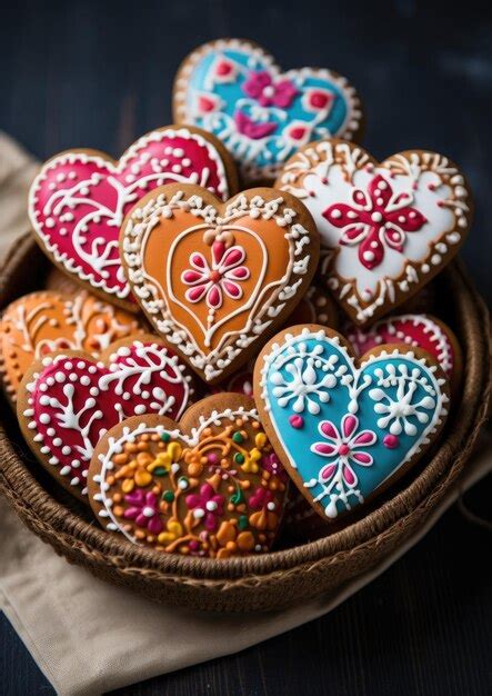 Premium AI Image A Bowl Of Heart Shaped Cookies