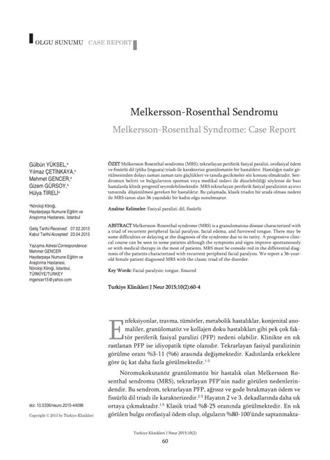 Pdf Melkersson Rosenthal Syndrome Case Report