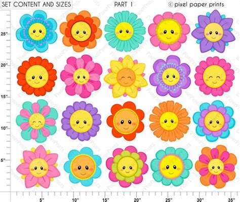 Flower Clipart FLOWER FRIENDS Digital Paper and Clip Art Set Flower ...