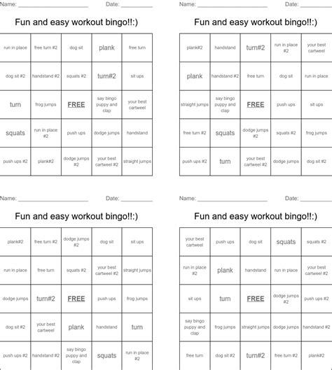 Fun And Easy Workout Bingo Wordmint