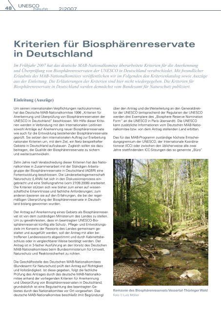 Kriterien für Biosphärenreservate in Deutschland Unesco