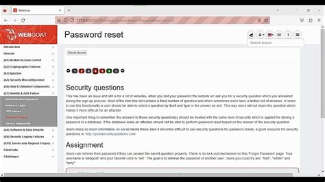 Webgoat A Password Reset Assignment Youtube