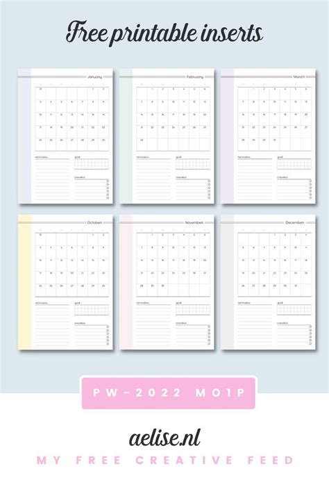 Free Personal Wide Printable Planner Inserts For 2022 Dated Months On