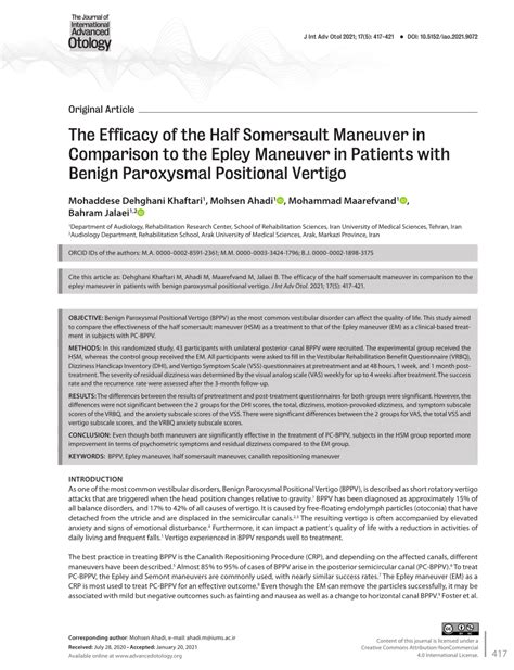 PDF The Efficacy Of The Half Somersault Maneuver In Comparison To The