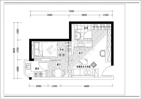 一室一厅住宅户型精装修cad施工图平面图居住建筑土木在线