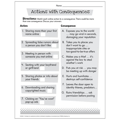 Free Printable Actions And Consequences Worksheets