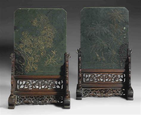 A Pair Of Spinach Green Jade Table Screens 19th Century Christies