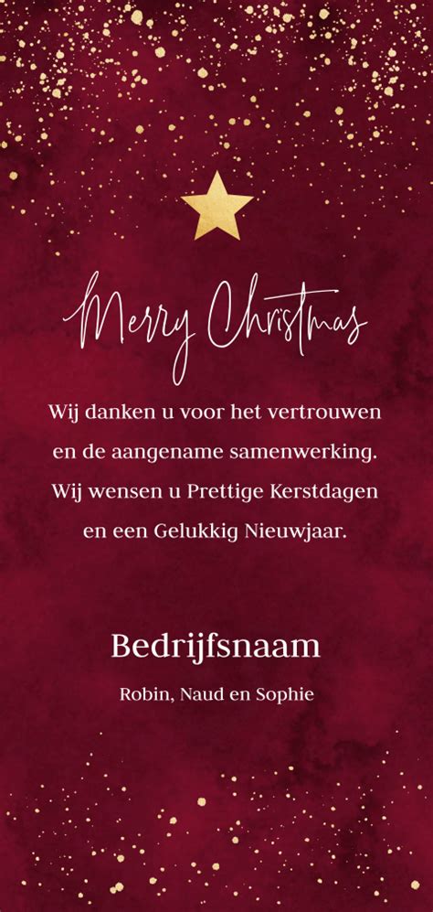 Zakelijke Kerstkaart Rood Langwerpig Goudlook Spetters